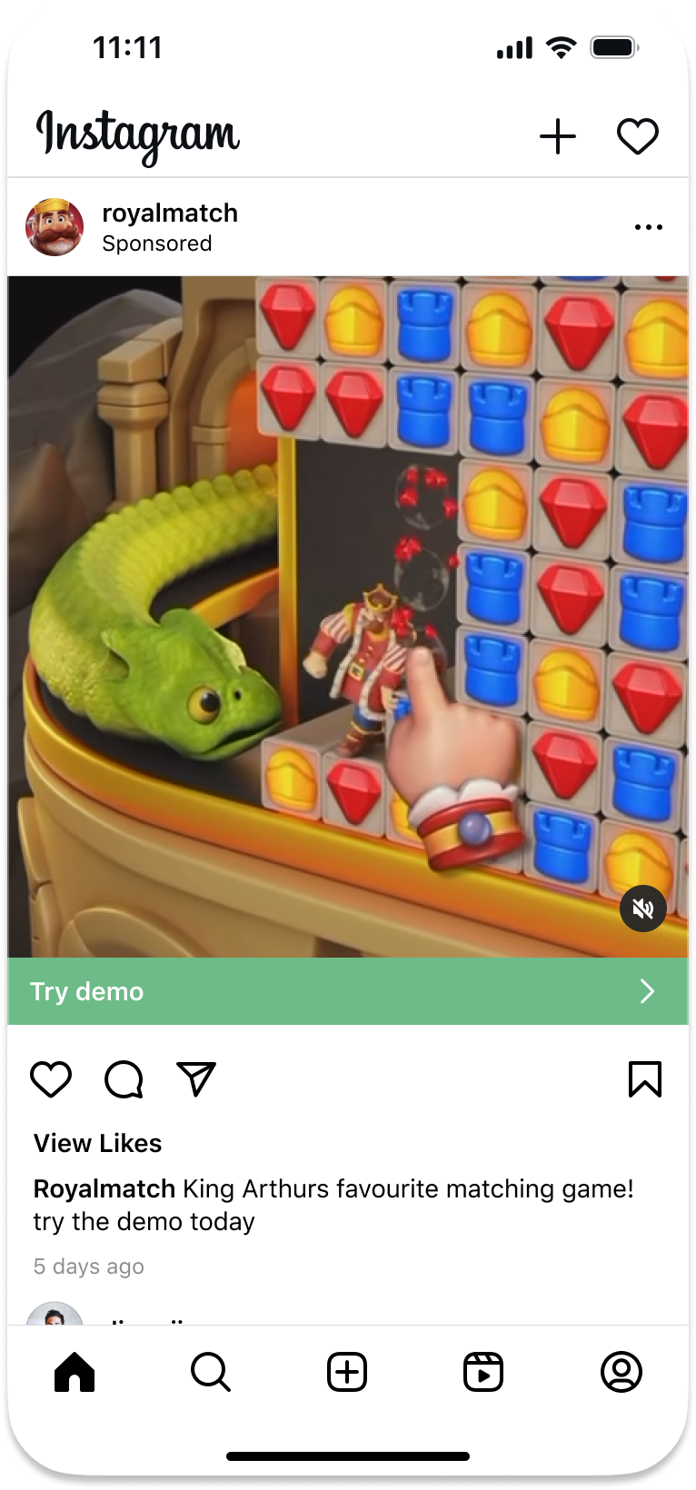 Instagram feed playable ad