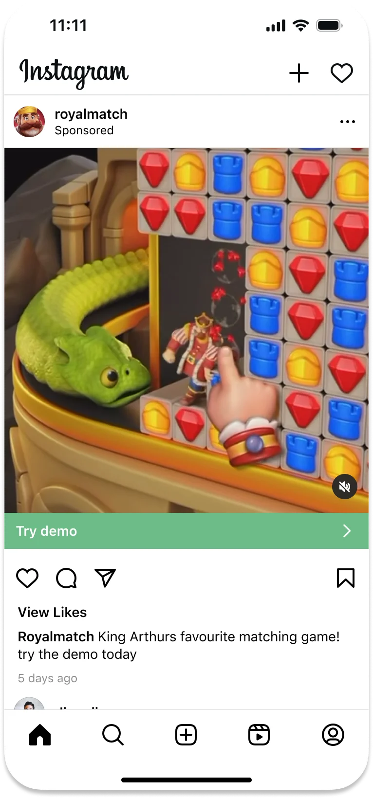 Instagram feed playable ad